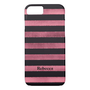 iPhone 7 Case FAUX Pink Foil Black Stripes