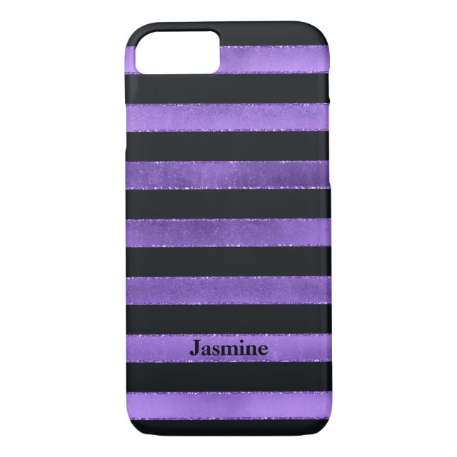 iPhone 7 Case | FAUX Purple Foil | Black Stripes (Back)