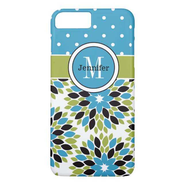 iPhone 7 Case | Floral, Dots | Blue, Green (Back)