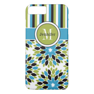 iPhone 7 Case Floral, Stripes Blue, Green