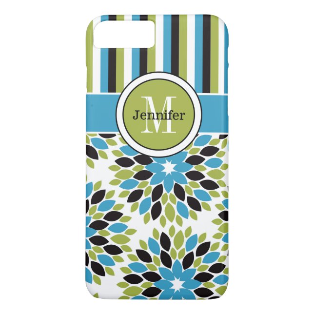 iPhone 7 Case | Floral, Stripes | Blue, Green (Back)