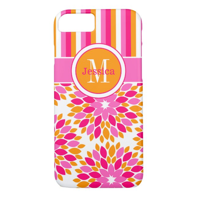 iPhone 7 Case | Floral, Stripes | Pink, Orange (Back)