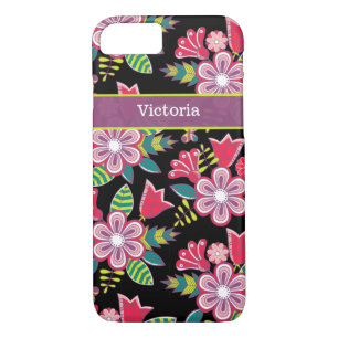 iPhone 7 Case   Flowers   Black Pink Mauve