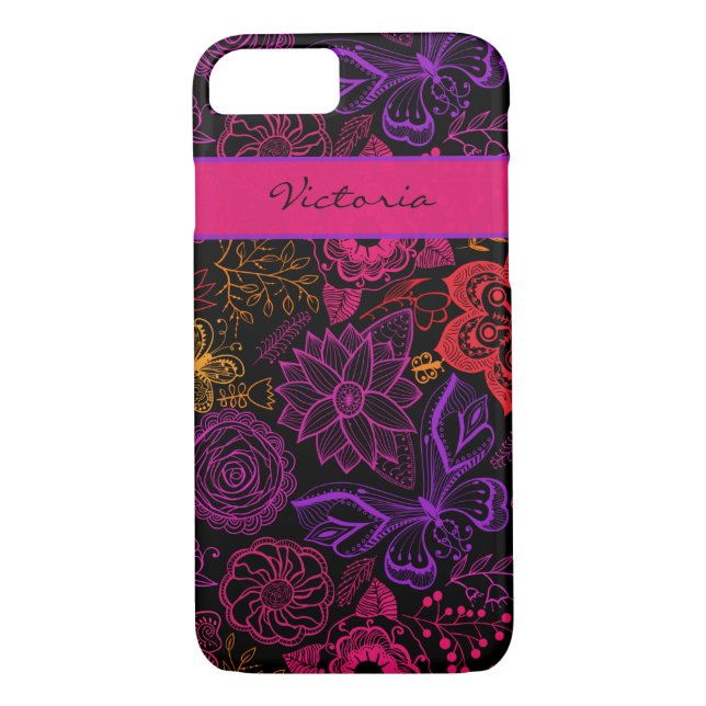 iPhone 7 Case | Flowers | Purple Butterflies (Back)