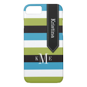 iPhone 7 Case   Stripes   Blue Green Black White