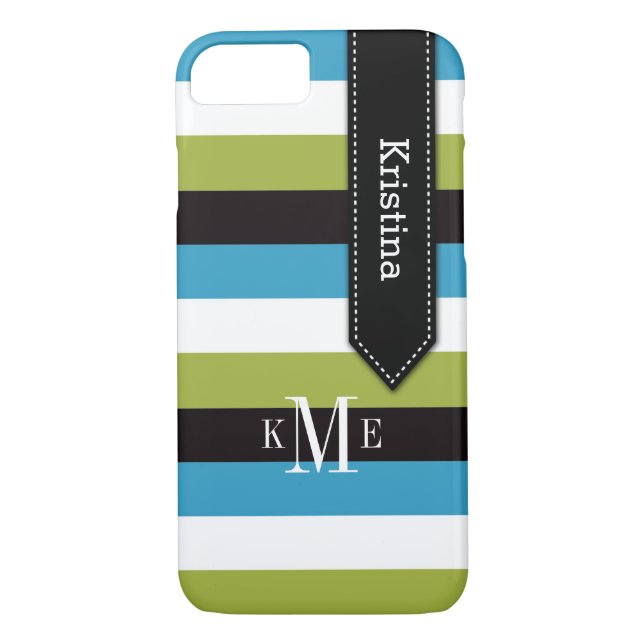 iPhone 7 Case | Stripes | Blue Green Black White (Back)