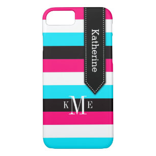 iPhone 7 Case Stripes Blue, Pink, Black