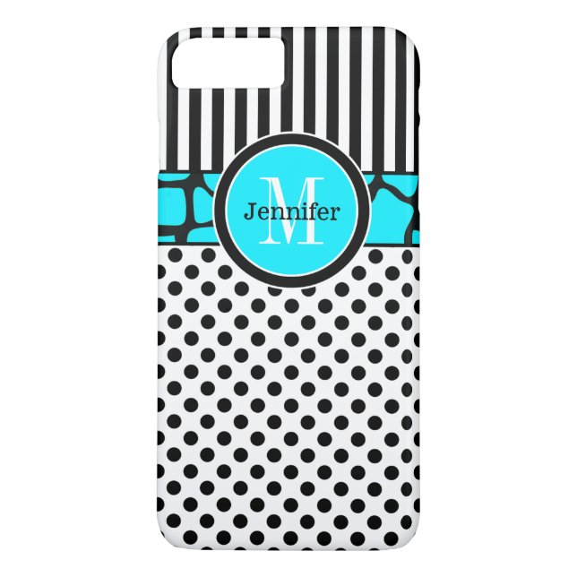 iPhone 7 Case | Stripes, Dots | Aqua (Back)