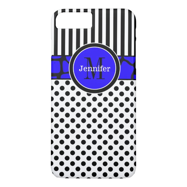 iPhone 7 Case | Stripes, Dots | Blue (Back)