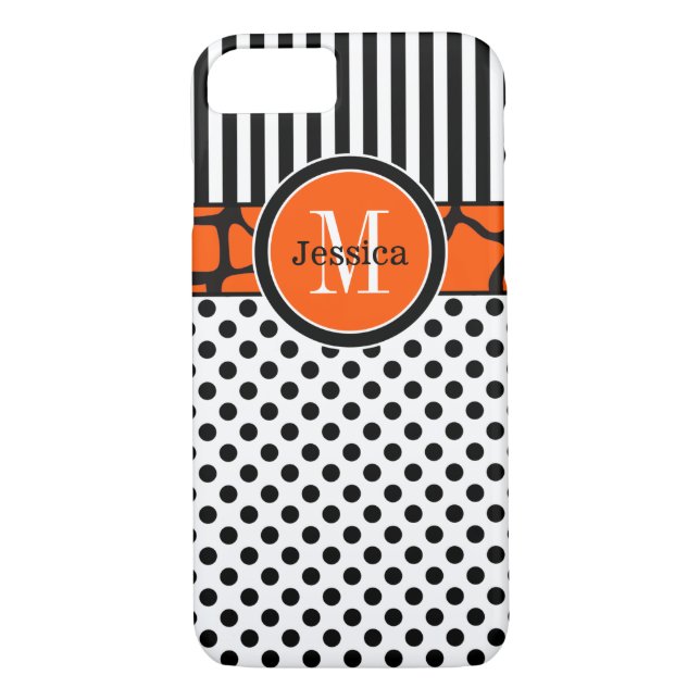 iPhone 7 Case | Stripes, Dots | Orange (Back)
