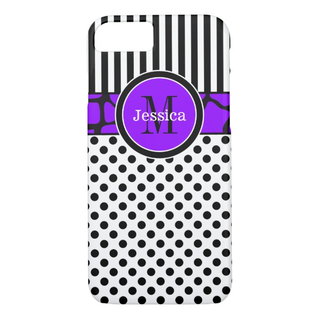 iPhone 7 Case | Stripes, Dots | Purple (Back)