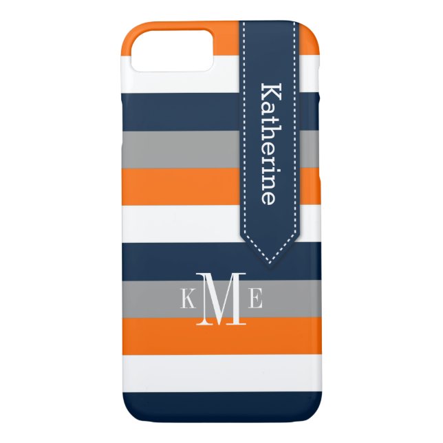 iPhone 7 Case | Stripes | Orange, Gray, Navy (Back)