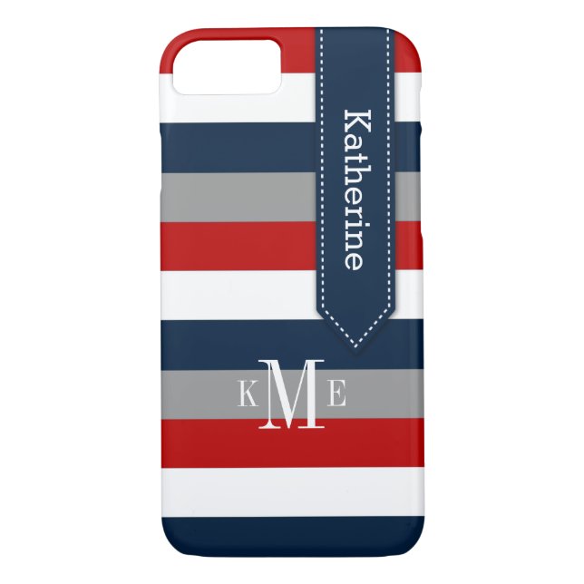 iPhone 7 Case | Stripes | Red, Grey, Navy (Back)