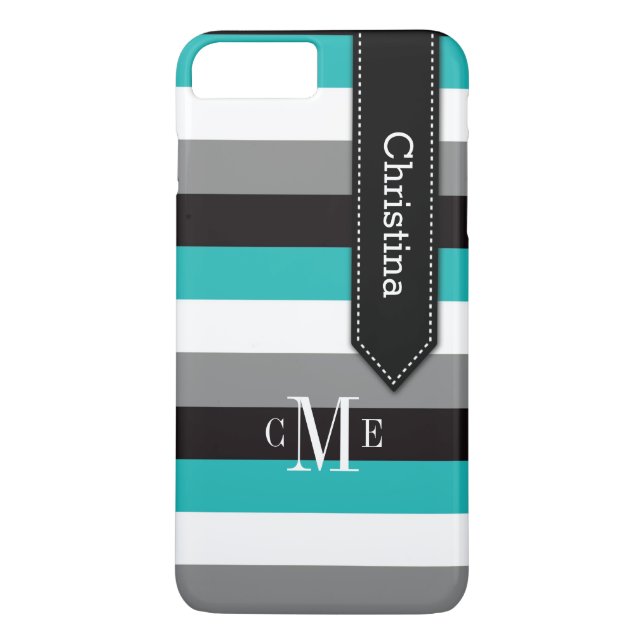 iPhone 7 Case | Stripes | Teal, Grey, Black (Back)