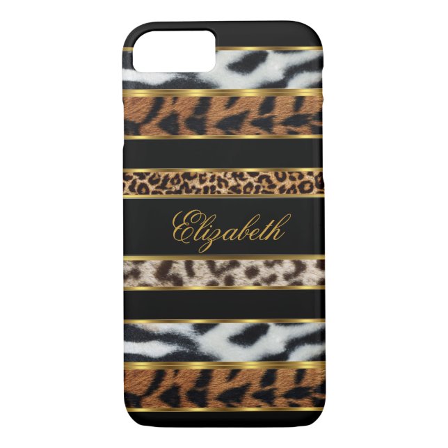 iPhone 7 Elegant Classy Mixed Animal Gold Black 3 Case-Mate iPhone Case (Back)
