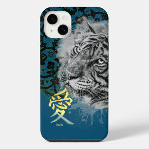 IPHONE CASE ANTIQUE LACE PAINTED TIGER KANJI LOVE