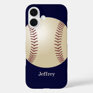 iPhone Case, Baseball, Blue, Personalised Name iPhone 16 Case
