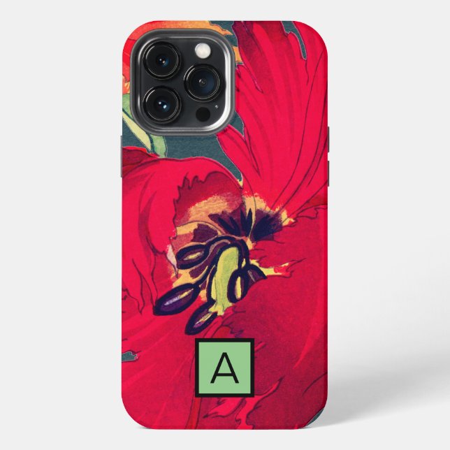 IPHONE CASE JAPANESE POPPY CUSTOM INITIAL (Back)