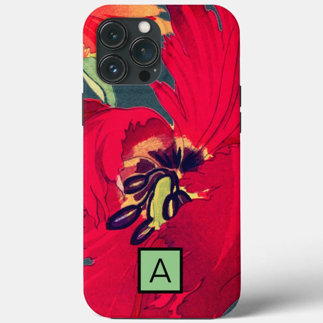 IPHONE CASE JAPANESE POPPY CUSTOM INITIAL (Back)