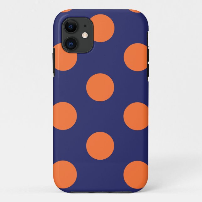 iPhone Case Polka Dot Navy Blue & Orange (Back)