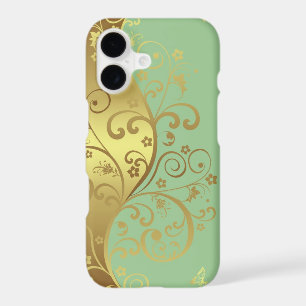 iPhone Case--Seafoam & Gold Swirls