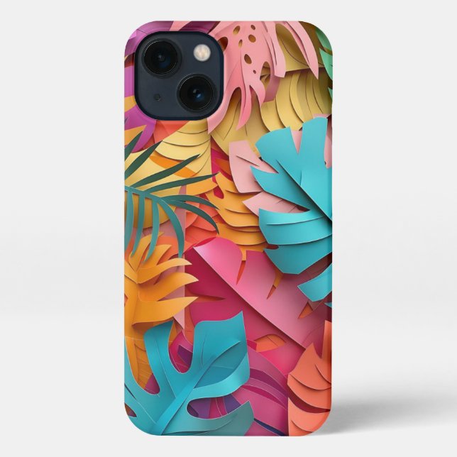 iphone case  _ Vibrant Paper-Cut Tropical Leaves (Back)