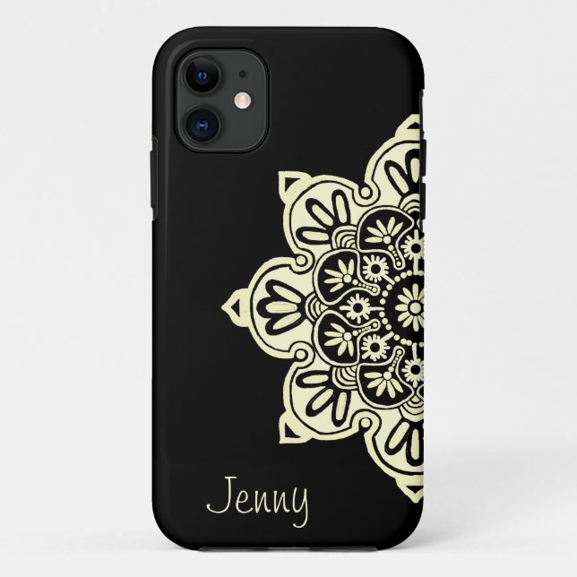 iPhone Case with Black and Cream Medallions (Back)