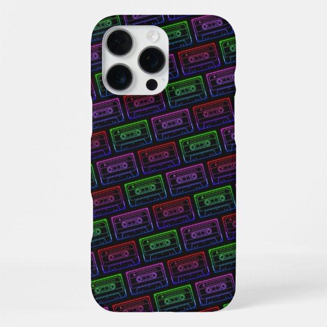 IPhone Case With Neon Multicolor Cassette Pattern (Back)