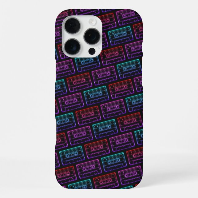 IPhone Case With Neon Multicolor Cassette Pattern (Back)