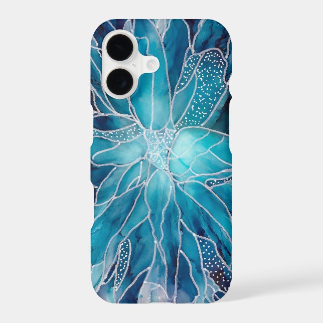 iPhone Cases - Alcohol Ink Art Blue White Flower (Back)