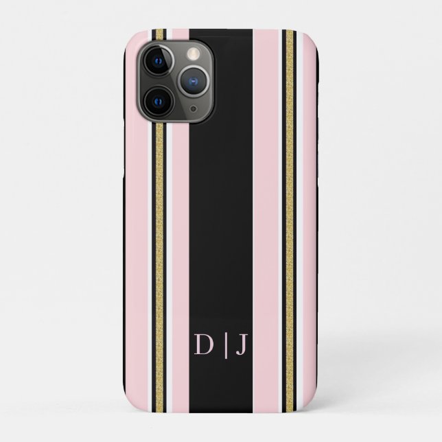 IPhone Cases Pink & White Gold Black Stripe (Back)