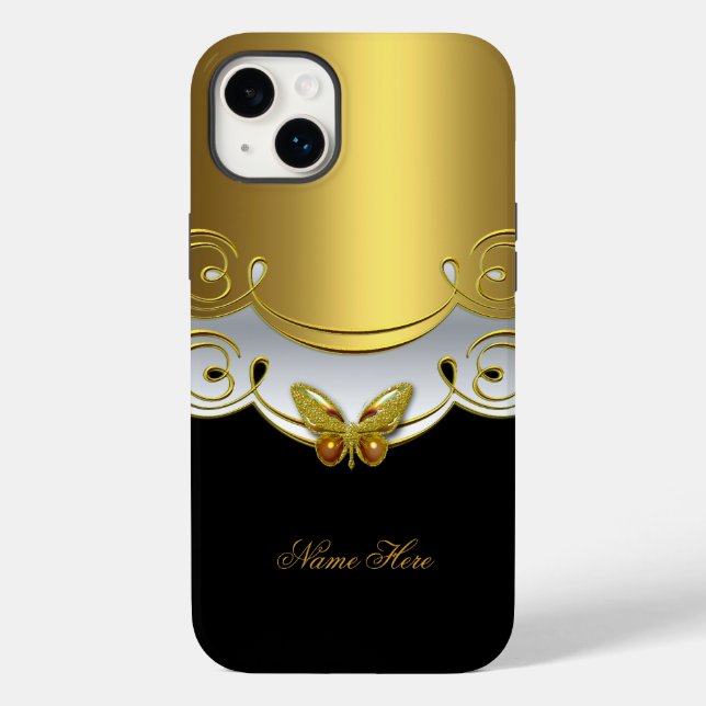 iPhone Green Gold Black White Butterfly Case-Mate iPhone Case (Back)