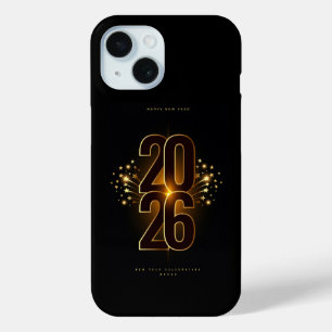 iPhone -Happy New Year 2026 Elegant Gold Typograph iPhone 15 Case