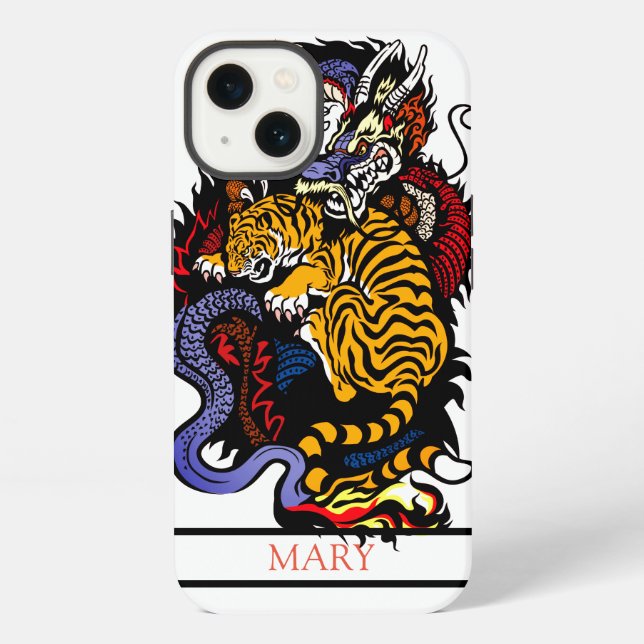 iPhone / iPad case TIGER AND DRAGON CUSTOM NAME (Back)