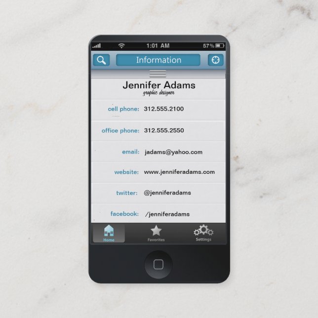 iPhone personalised photo business card (Front)