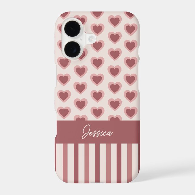 iPhone Retro Hearts Pink Burgundy Custom (Back)