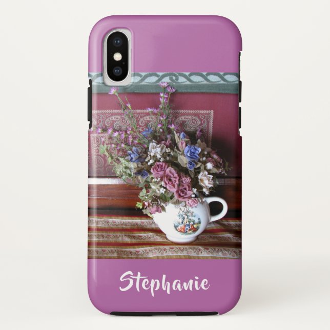 iPhone X Tough Case Teapot Flowers Purple, Orchid (Back)