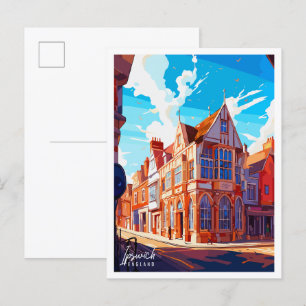 Ipswich England vintage travel illustration Postcard