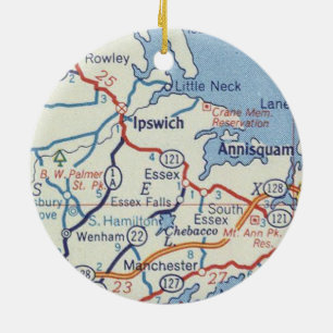 Ipswich MA Vintage Map Ceramic Tree Decoration