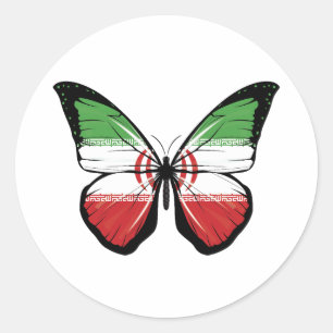Iran Butterfly Flag Classic Round Sticker