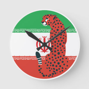 Iran Cheetah Iranian National Animal Flag Round Clock