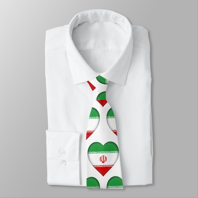 Iran Flag Colours Heart Pattern Neck Tie (Tied)