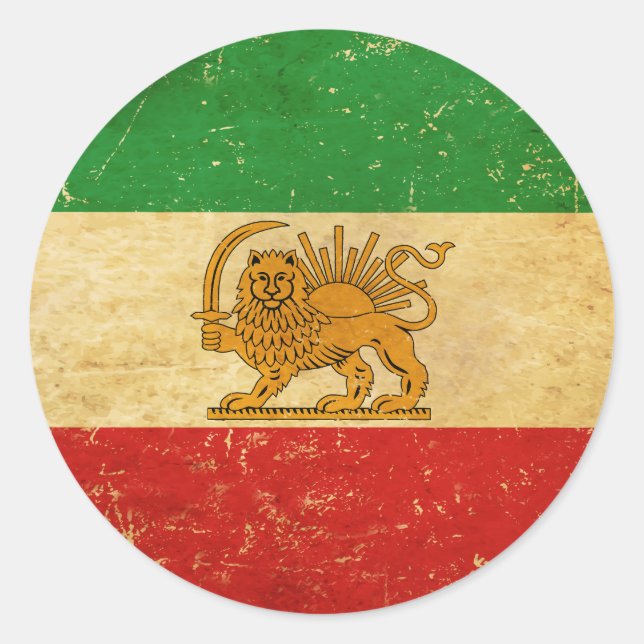 Iran Flag Lion And Sun Shah of Iran Flag Classic Round Sticker (Front)