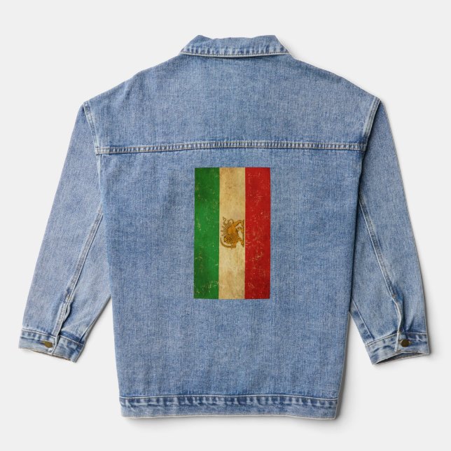 Iran Flag Lion And Sun Shah of Iran Flag Denim Jacket (Back)