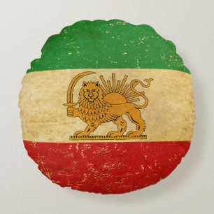 Iran Flag Lion And Sun Shah of Iran Flag Round Cushion