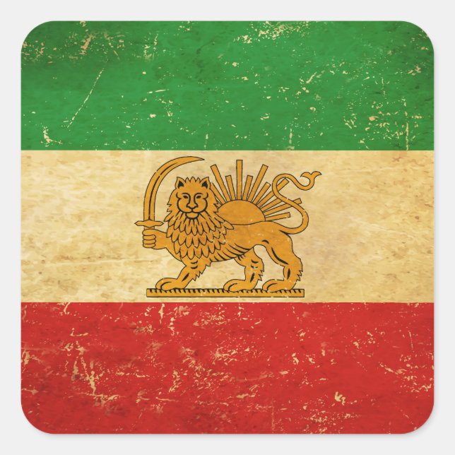 Iran Flag Lion And Sun Shah of Iran Flag Square Sticker (Front)