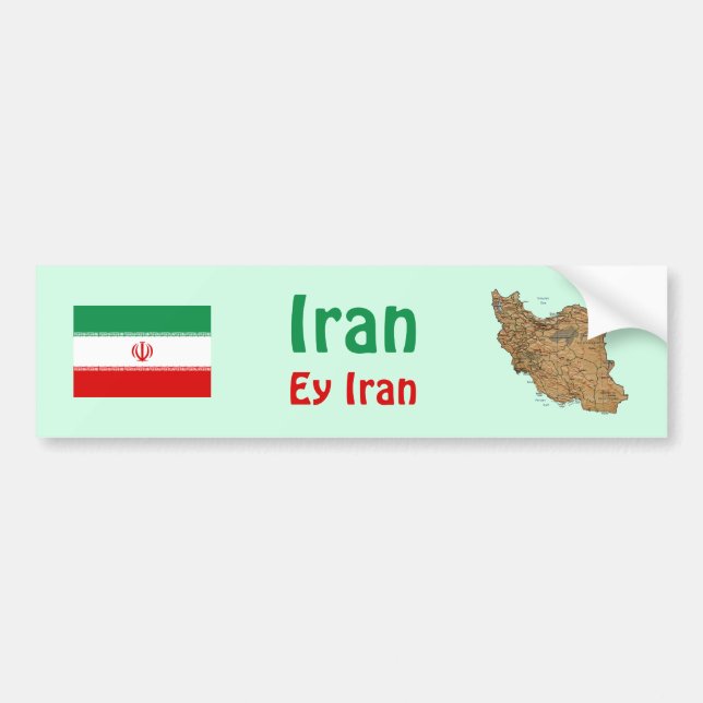 Iran Flag + Map Bumper Sticker (Front)