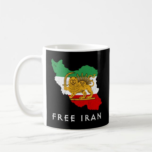 Iran Flag Map Lion Sun Sword Free Iran Support Of  Coffee Mug (Left)