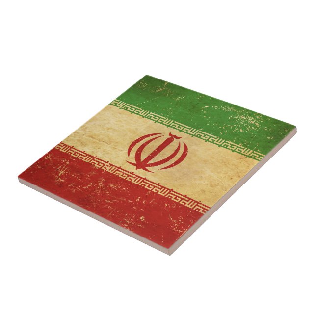 Iran Flag Vintage Design Ceramic Tile (Side)