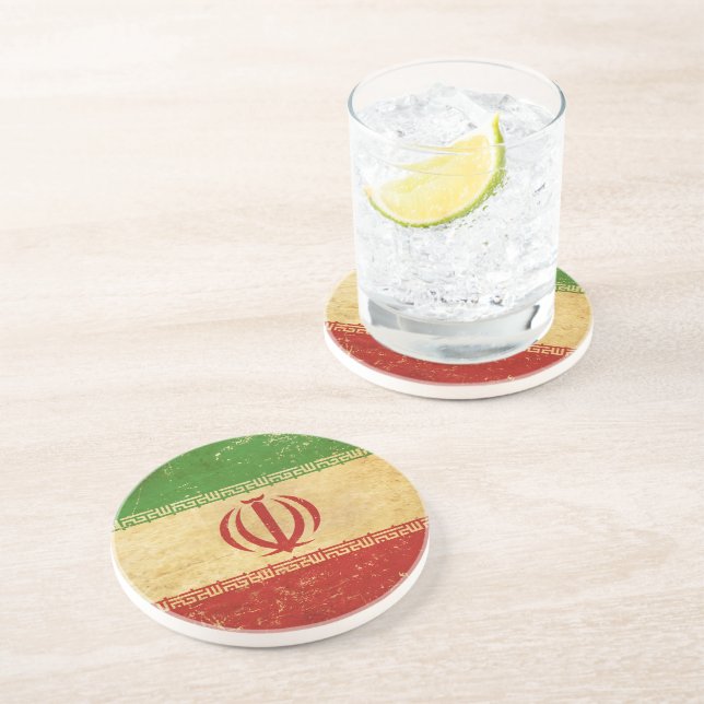 Iran Flag Vintage Design Coaster (Side)